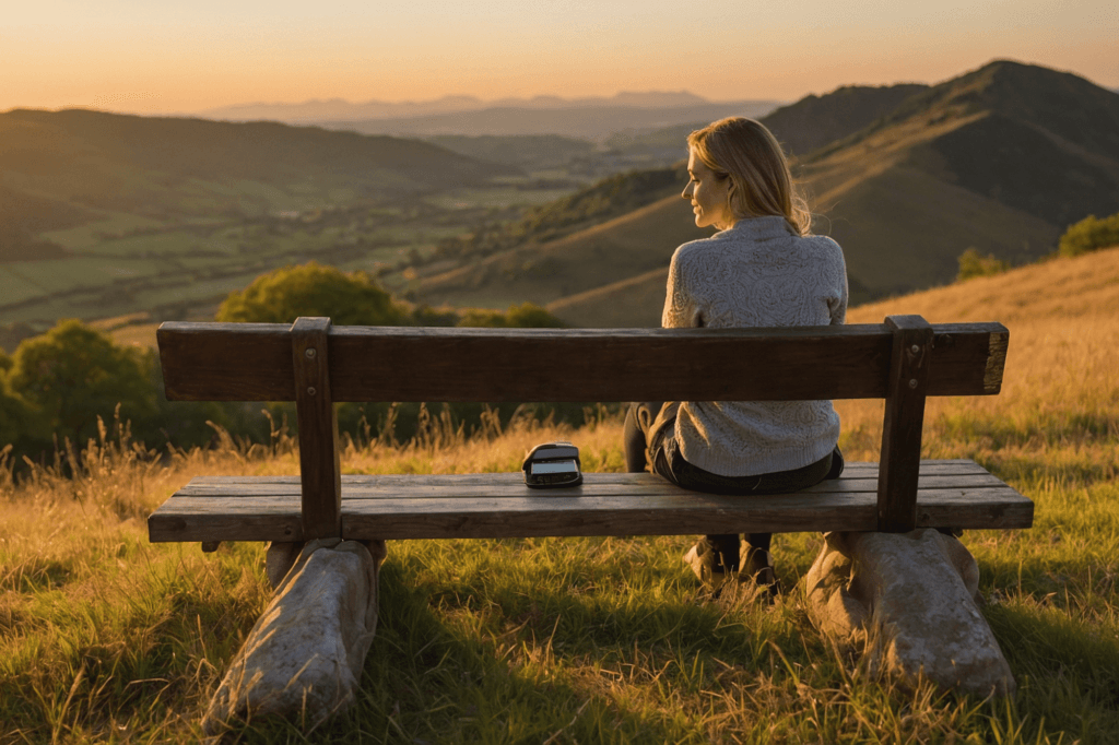 Person enjoying nature, free from screens, symbolizing digital detox benefits and mental clarity