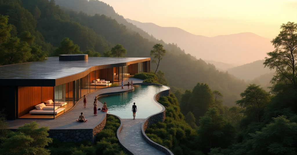 Top wellness resorts 2025, sustainable luxury, immersive nature, futuristic design